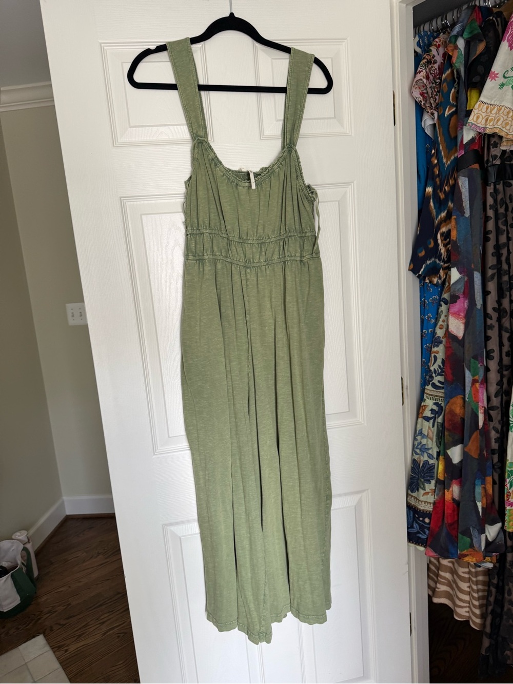 Anthropologie Olive Green Wide-Strap Jumpsuit